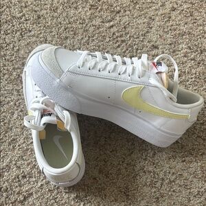 Nike White and Yellow Classic Sneakers